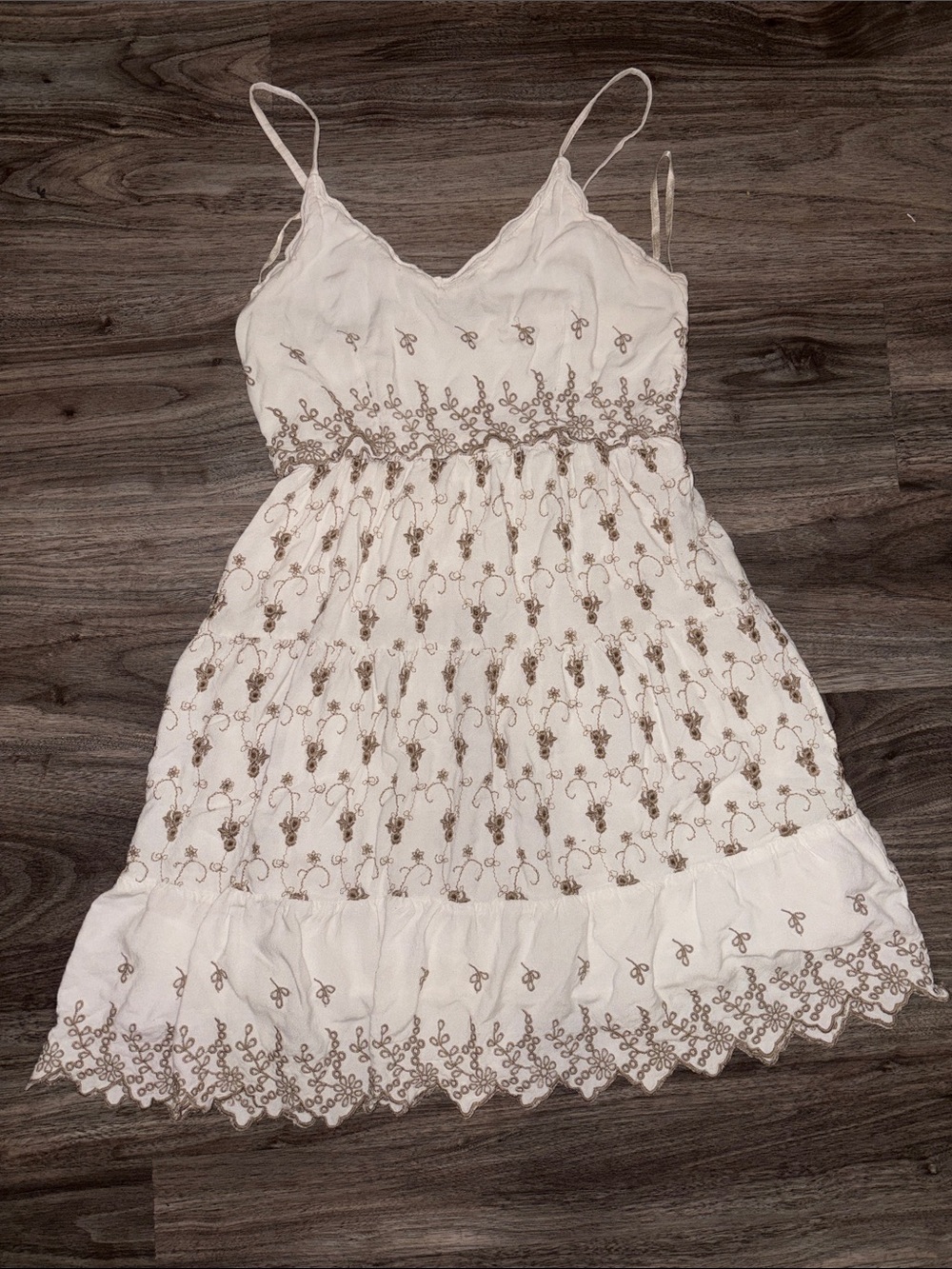 White Embroidered Spaghetti Strap Dress
